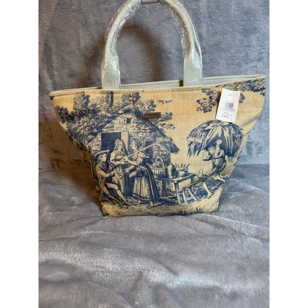 Pierre Deux Tote Bag Womens Small Blue New Toile De Jouy French Country Canvas